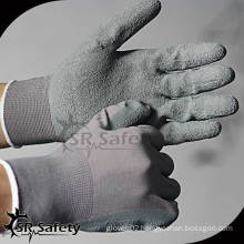 13G Grey polyester knitted coated black latex work gloves